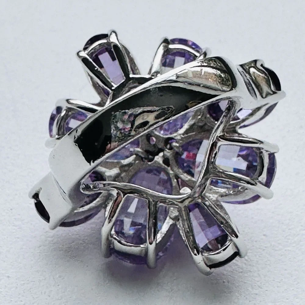 Statement Flower Ring Size 5 Purple Pink Gemstones Chunky Sterling Silver‎ 16+g